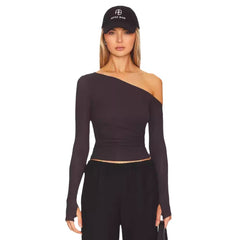 One Shoulder Slim Long Sleeve Top