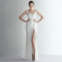 Satin Beaded Long Slit Formal Dress