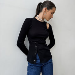 Long sleeves black cutout top