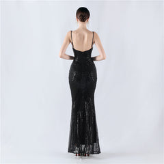 Elegant Boning Corset Sequin Floral Evening Dress