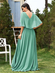 Elegant Chiffon Flared Sleeves Green Evening Dress