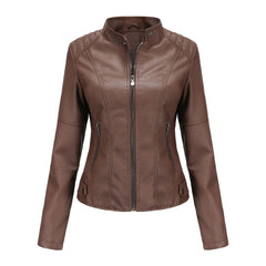 Women Motorcycle Thin Leather Jacket