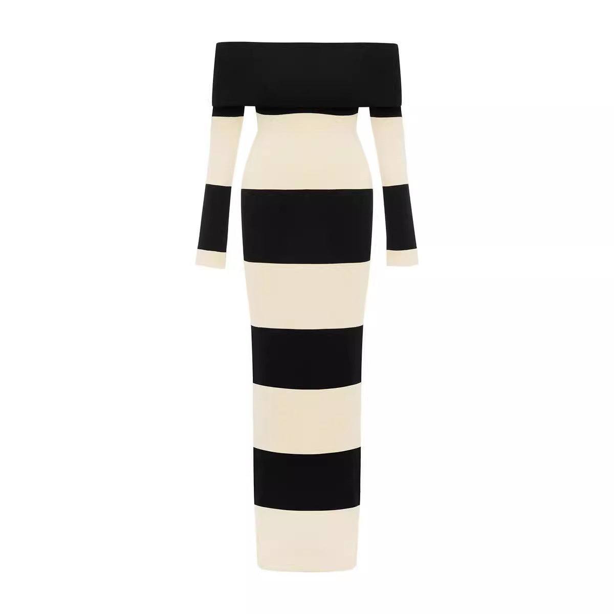 Women Color Block off the Shoulder Striped Dress