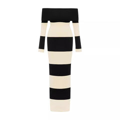 Women Color Block off the Shoulder Striped Dress