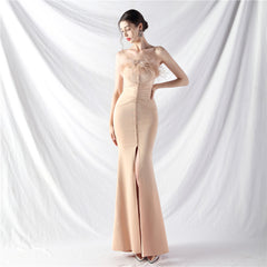 Elegant Ostrich Feather Satin Long Evening Dress