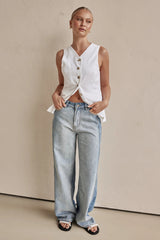 Women Wide Leg Street Washed Polo Jeans