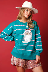 Christmas Santa Claus Casual Striped Long-Sleeved Sweater