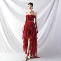 Elegant Feather Floral Sequin Mesh Evening Dress