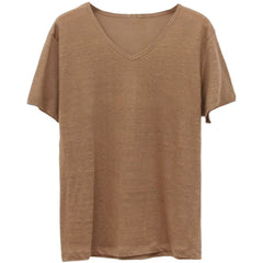 Short Sleeved Cotton Linen Loose T shirt Top