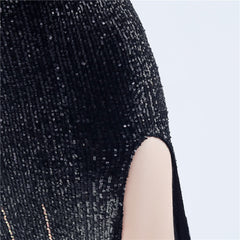 Elegant Gradient Sequin Beaded Feather Evening Dress