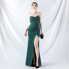 Elegant Beaded Split Rhinestone Evening Dress