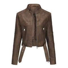 Women Long Sleeve Locomotive Leather Jacket