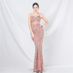 Elegant Boning Corset Mesh Sequin Evening Dress