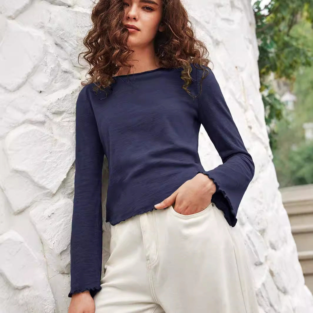 Round Neck Stringy Flare-Sleeve Knitted Top