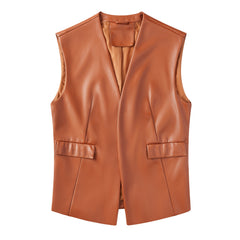 Sleeveless Faux Leather Vest Loose Short Coat