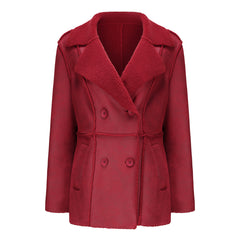 Women Faux Shearling Collared With Velvet Leather Jacket