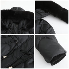 Women Detachable Hat Wool Warm Parka Mid Length Coat