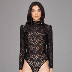 Sexy Lace White Long Sleeve Bodysuit