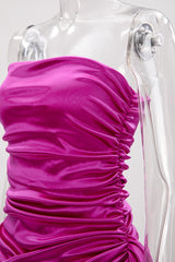 Satin Texture Tube Top Ribbon Pleated Party Dress