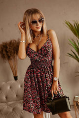 Women Summer Printed V neck Sling Vacation Dress