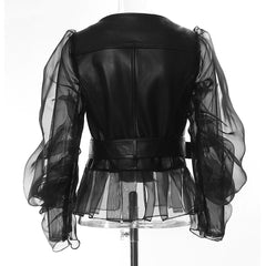 Elegant Mesh Transparent Leather Jacket