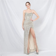 Elegant Boning Corset Beads Sequin Evening Dress