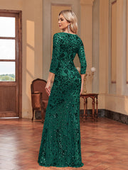 3/4 Sleeve Sequin Slim Fishtail Cocktail Evening Dress