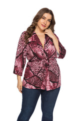 Plus Size Loose Snake Pattern Lace Up Top