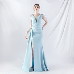 Elegant Satin Folding Beaded Evening Dress