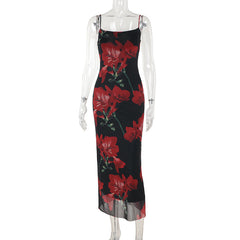 Spaghetti Strap Floral Print Stretch Sheath Dress