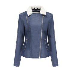 Women Fleece lined Long Sleeve Warm Fur Leather Jacket