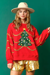 Women Christmas Tree Sequined Long-Sleeved Sweater