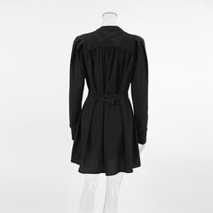 Black Long Puff Sleeve Chiffon DayDress