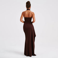 Halter Round Neck Tight Backless High Slit Dress