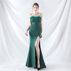 Elegant Feather Boning Corset Satin Evening Dress