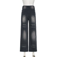 Retro High Waist Washed Mop Drape Wide Leg Jeans