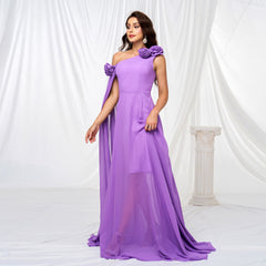 3D Decoration One Shoulder Long Cocktail Evening Dress