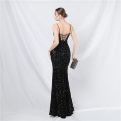 Elegant Boning Corset Mesh Sequin Evening Dress