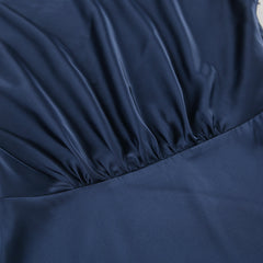 Blue Thin Satin Soft Matte Long-Sleeved Short-Day Dress