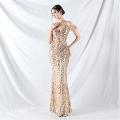 Elegant Floral Sequin High End Evening Dress