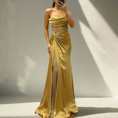 Elegant Strapless Twisted Party Satin Dress