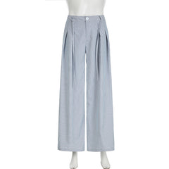 Stripe High Waist Pleated Loose Wide Leg Pants