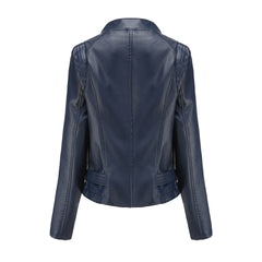 Women Slim-Fit Faux Leather Collared Leather Jacket