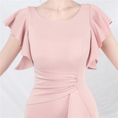 Elegant V-Neck Ruffle Short Sleeve Formal Dress