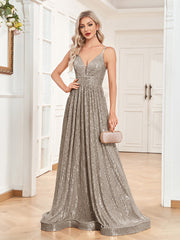 Sexy Backless Deep V Plunge Neck Sequined Evening Dress