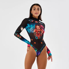 Long Sleeve Half Turtleneck Printed Thin Bodysuit