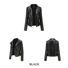 Women Slim-Fit Faux Leather Collared Leather Jacket