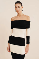 Women Color Block off the Shoulder Striped Dress