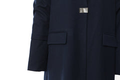 Navy Blue Stitching Long Trench Coat