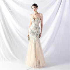 Beaded Stitching Mesh Sequined Evening Dress